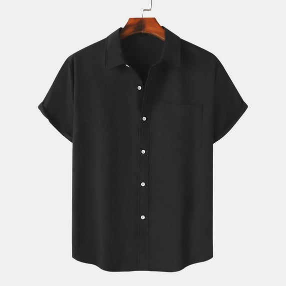 ALLLIST Short Sleeve Shirts for Men Cotton with Pockets Button Down Shirts Casual Plain Black Men's Clothing