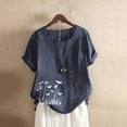 thumbnail image 1 of ALLLIST Short Sleeve Spring Tops for Women 2024 Scoop Neck Blue Floral Casual T-Shirts Button Tshirt Dress Women, 1 of 3