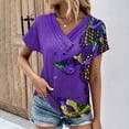 thumbnail image 1 of ALLLIST Short Sleeve Spring Tops for Women V-Neck Purple Graphic Button Casual T-Shirts Tees, 1 of 4