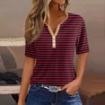 thumbnail image 1 of ALLLIST Short Sleeve Spring Tops for Women V-Neck Solid Red Button T-Shirts Tees, 1 of 5