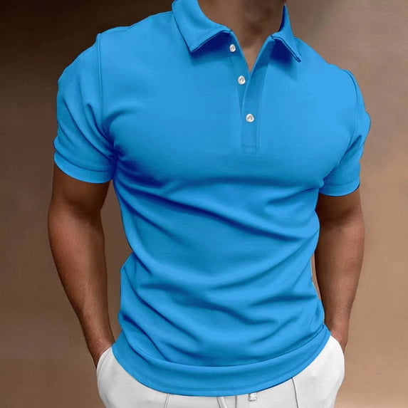 ALLLIST Short Sleeve Summer Tops Collared Blue Solid Breathable Casual T-Shirts Fitness Polo T Shirts for Men