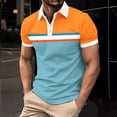 thumbnail image 1 of ALLLIST Short Sleeve Tops Collared Orange Striped Button T-Shirts Casual Polo Mens T-Shirts, 1 of 6