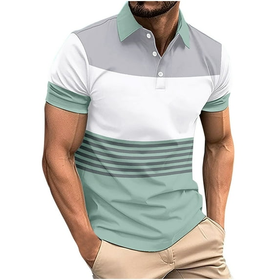 ALLLIST Short Sleeve Tops Collared White Striped T-Shirts Pullover Button Casual Men's Shirts