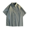 thumbnail image 1 of ALLLIST Short Sleeve Tops for Men Gray Collared Striped Button Cotton and Linen T-Shirts Casual Men's Shirts, 1 of 4