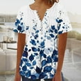 thumbnail image 1 of ALLLIST Short Sleeve Tops for Women Pleated V-Neck Blouses Floral Blue Casual Shirts Tops for Ladies, 1 of 5