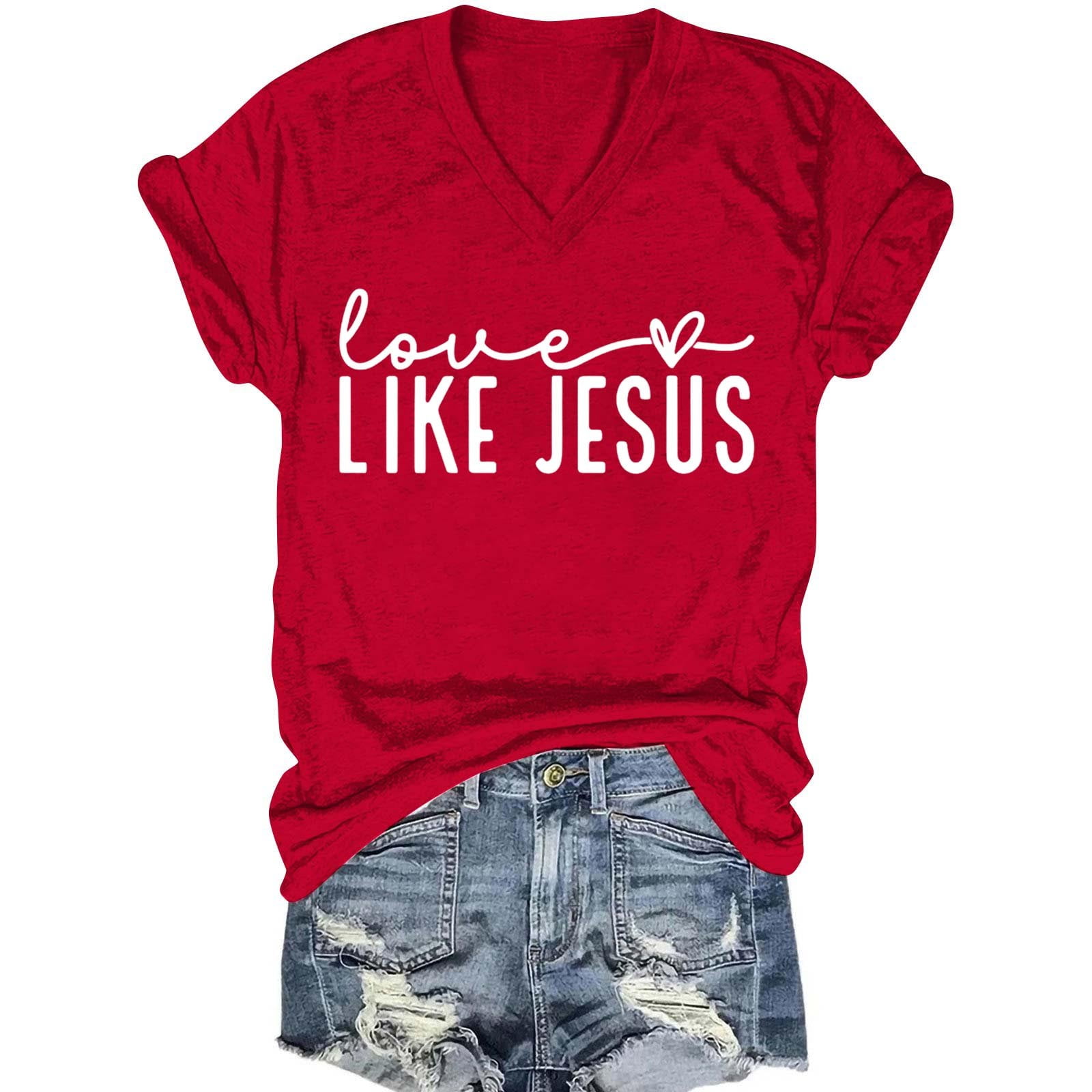 ALLLIST Short Sleeve Women's Tops V Neck Going Out Tee Shirts Red Drop — free download