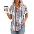thumbnail image 1 of ALLLIST Short Sleeve Women's Tops V Neck Pleated Blouse Striped New Pullover Tops for Ladies, 1 of 4