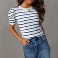 thumbnail image 1 of ALLLIST Spring Tops for Women Blue Short Sleeve Crew Neck Striped Casual T-Shirts Blouse for Women M, 1 of 7