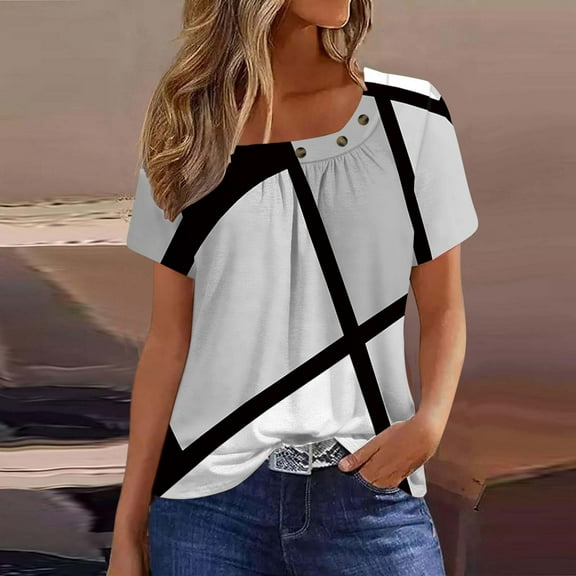 ALLLIST Short Sleeve Womens Tops Under $10 Graphic Crew Neck Gray T-Shirts Women Blouses Dressy Casual