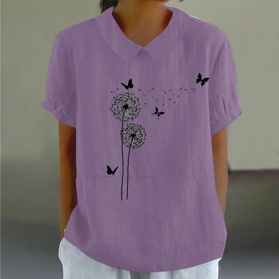 ALLLIST Short Sleeve Womens Tops Clearance Under $5 Pink Collared Floral Casual T-Shirts Printed Womens T Shirts