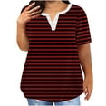 thumbnail image 1 of ALLLIST Short Sleeve Womens Tops Clearance Under $5 Striped Notch Neck Red Button T-Shirts Oversized Casual Womens Shirts Clearance, 1 of 4