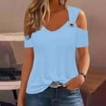 thumbnail image 1 of ALLLIST Short Sleeve Womens Tops Cold Shoulder V-Neck Blouses Casual Blue Solid Shirts for Women, 1 of 9