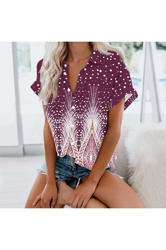 Short Sleeve Womens Tops Collared Button Down Shirts Casual Brown Leopard Print Shirts for Women