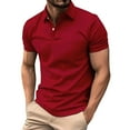 thumbnail image 1 of ALLLIST Short Sleeve Workout Tops Red Collared Solid T-Shirts with Pocket Casual Button Golf Shirts for Men, 1 of 5