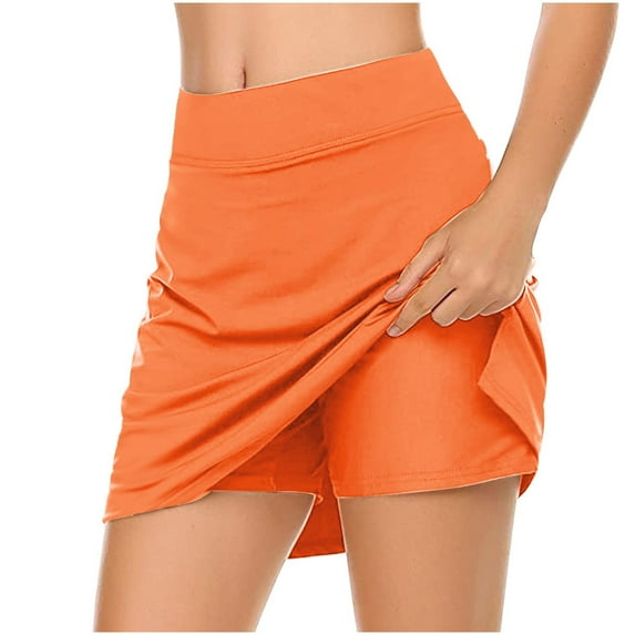 ALLLIST Short Womens Shorts Orange High Straight-Leg Solid Gym Running Liner Workout Polyester,Spandex Running Size L