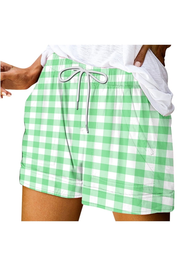 Shorts Wide-Leg Short Green Mid Color Block Cargo with Pockets Elastic Womens Skorts 95%Polyester,5%Spandex Cargo L
