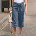 thumbnail image 1 of ALLLIST Shorts for Women Trendy Mid Ankle Blue Straight-Leg Solid Elastic Trousers with Pockets Skorts 100%Polyester Trousers S, 1 of 6