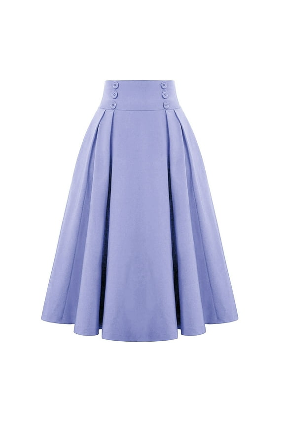 Skirt Women Pleated Long Button Plain Loose Purple A-Line Skirts Girl