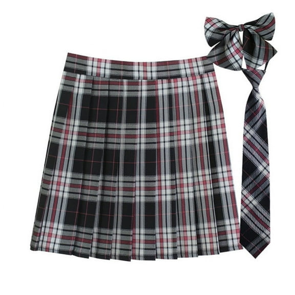 ALLLIST Skirt Women Plus Size Pleated Plaid Mini Skirt Black Bow Tie Casual A-Line Teens Skirts