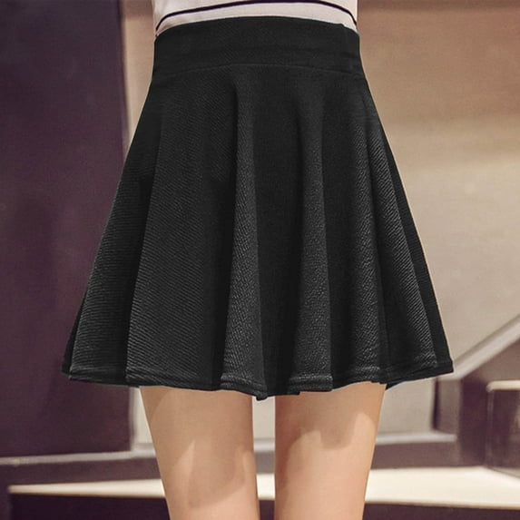 ALLLIST Skirt for Women Black Cotton Mini Skirt Pleated Plain High Waist A-Line Teen Skirt