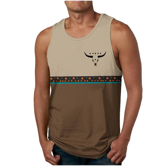 ALLLIST Sleeveless Men's Tank Tops Summer Cotton Pullover Animal Print Comfy Brown Undershirts for Men Size S-2XL