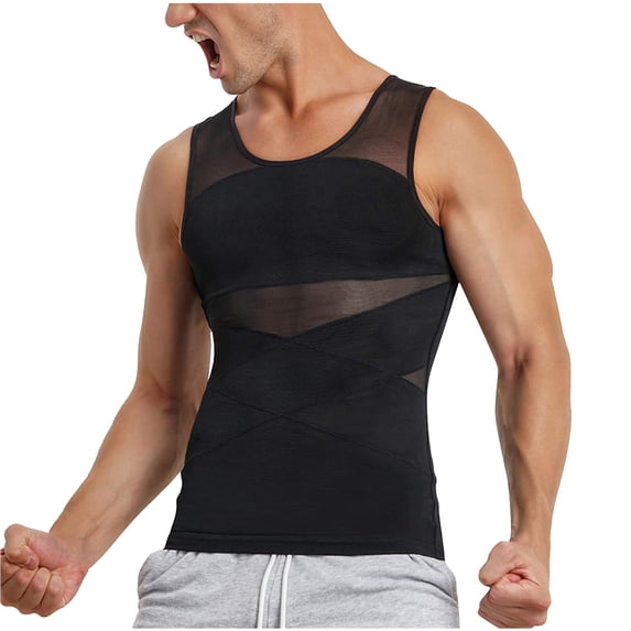 ALLLIST Sleeveless Mens Tank Tops Stretch Tummy Control Body Suit See Through Black Solid Undershirts for Men Size M-3XL