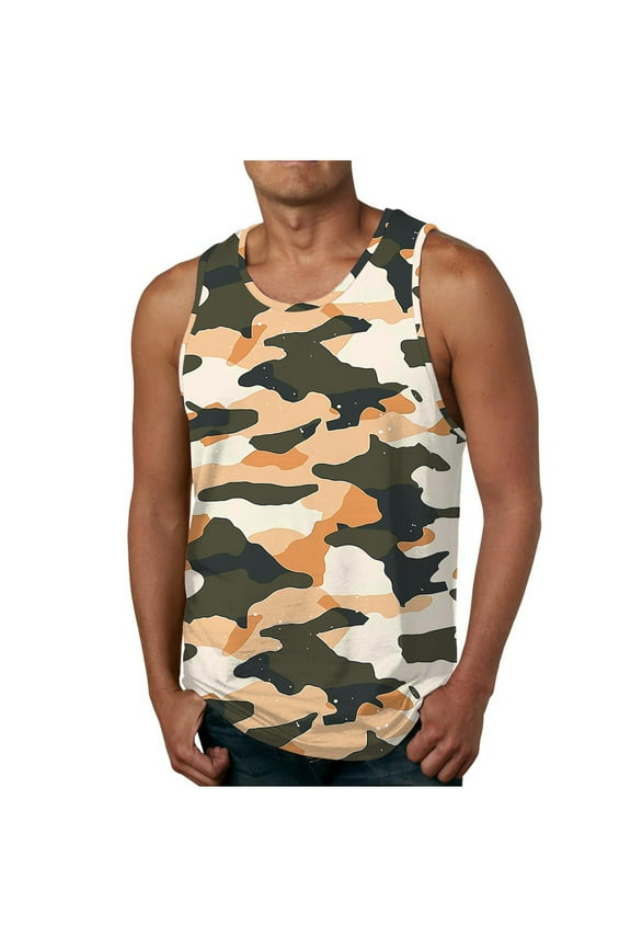 Sleeveless Tank Tops for Men Summer White Pullover Camouflage Casual Shirts for Men Size S-4XL
