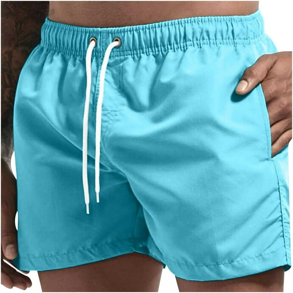 ALLLIST Solid Essentials Men's Mid Blue Straight-Leg Short Elastic Comfy Pull On Drawstring with Pockets Light Weight