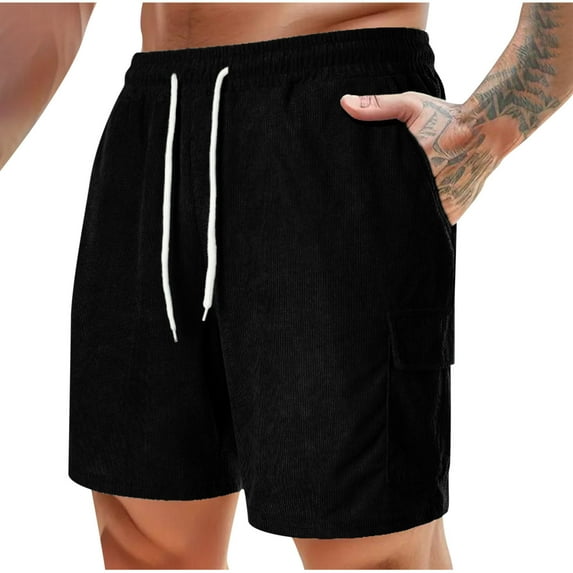 ALLLIST Solid Essentials Men's Short Mid Black Straight-Leg Drawstring with Pockets Pull On Summer Fashion