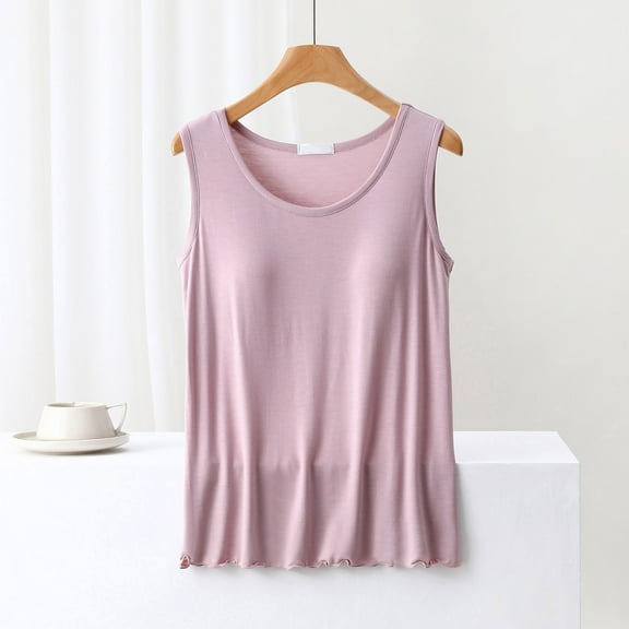 ALLLIST Summer Pajamas for Women Pink with Chest Pad Cami Solid Soft Crew Neck Sleepwear Tops Sleeveless Modal Women Sleepwear