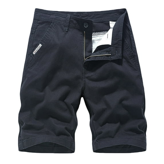 ALLLIST Solid Mens Shorts Blue Straight-Leg Mid Short with Pockets Button Cargo Half Zip Outdoor Summer