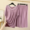 thumbnail image 1 of ALLLIST Solid Womens Pajamas Casual Flounce Purple Short Sleeve Sleepwear Sets Crew Neck Modal Lounge Dress for Women, 1 of 2
