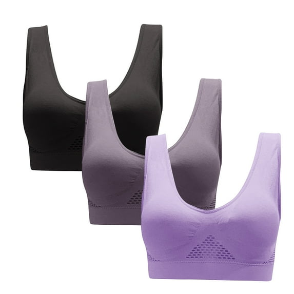 ALLLIST Sports Bras for Women High Support 3 Pack Plus Size Bralette Cozy Plain Purple Sports Bras for Ladies Size S-5XL