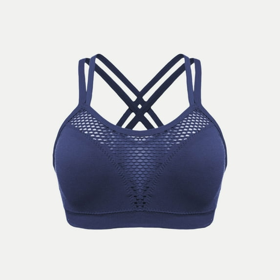ALLLIST Sports Bras for Women Yoga Blue High Impact Bralette Comfy Solid No Wire T-Shirt Bras for Ladies Size 2XL