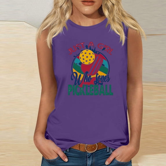 ALLLIST Spring Tops Purple Graphic Crew Neck Sleeveless Printed Tank Tops Women's Tank Tops XL