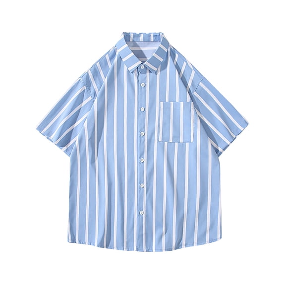 ALLLIST Spring Tops for Men 2024 Trendy Short Sleeve Blue Collared Striped Button with Pocket T-Shirts Casual Mens Dress Shirts