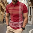 thumbnail image 1 of ALLLIST Spring Tops for Men 2024 Trendy Short Sleeve Collared Red Striped T-Shirts Button Relaxed Fit Printed Golf Shirts for Men, 1 of 6