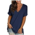 thumbnail image 1 of ALLLIST Spring Tops for Women 2024 Blue Solid Short Sleeve V-Neck T-Shirts Spring Blouses XXL, 1 of 7