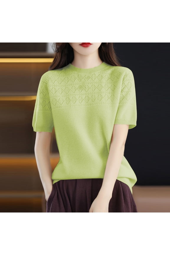 Spring Tops for Women 2024 Green Crew Neck Basic Solid Short Sleeve T-Shirts Womens Blouses XXL