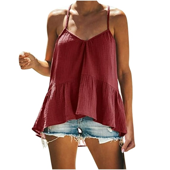 ALLLIST Spring Tops for Women 2024 Red Solid Sleeveless Cami V-Neck Tank Tops Tank S