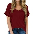 thumbnail image 1 of ALLLIST Spring Tops for Women 2024 Red V-Neck Casual Solid Short Sleeve T-Shirts Spring Blouses XL, 1 of 5