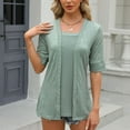 thumbnail image 1 of ALLLIST Spring Tops for Women 2024 Trendy Green Elbow-Length Square Neckline Solid T-Shirts Summer Blouses L, 1 of 9