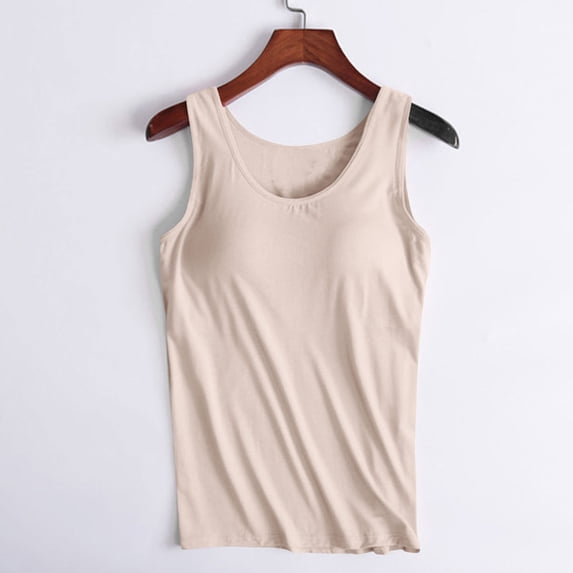 ALLLIST Spring Tops for Women Beige Crew Neck Sleeveless Solid Tank Tops Tank Tops Women M