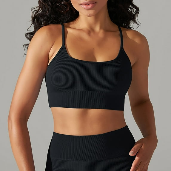 ALLLIST Spring Tops for Women Black Scoop Neck Ribbed Cropped Solid Sleeveless Tank Tops Womens Tank Tops M