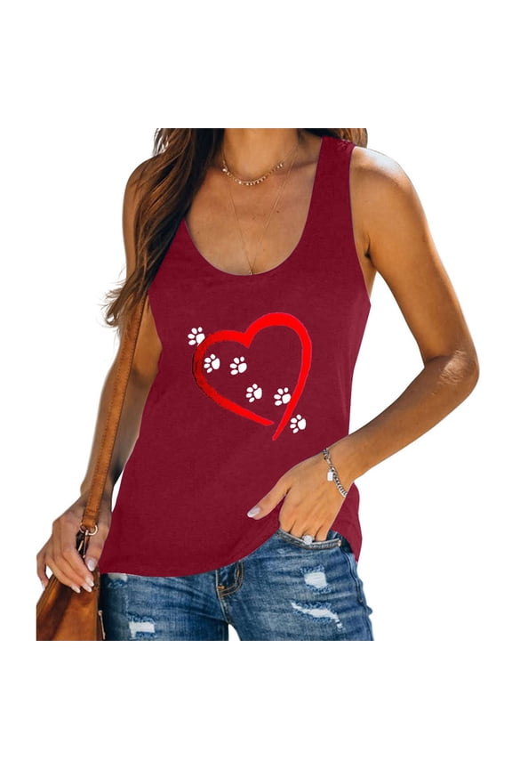 Spring Tops for Women Red Sleeveless Scoop Neck Floral Tank Tops Girls Tank Tops S