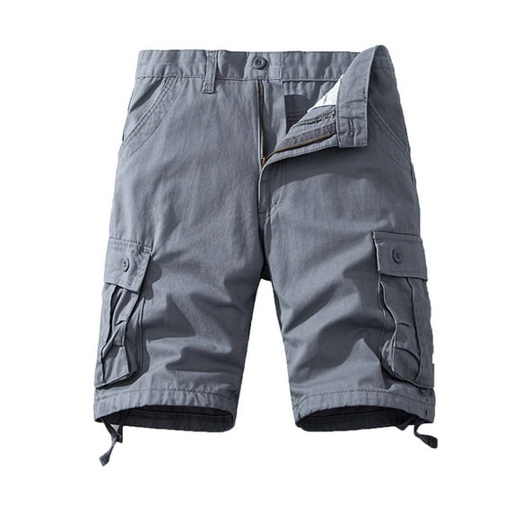 ALLLIST Straight-Leg Essentials Men's Mid Short Gray Solid with Pockets Cargo Half Zip Button Clearance