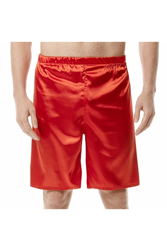 Straight-Leg Essentials Men's Red Short Solid Mid Elastic Jam Sleep Comfy Pull On Relaxed Fit