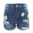 thumbnail image 1 of ALLLIST Straight-Leg Ladies Shorts Short Mid Blue Floral Button Jean with Pockets Girls Skorts 100%Denim Jean M, 1 of 4