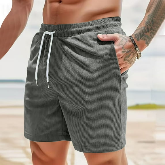 ALLLIST Straight-Leg Mens Shorts Gray Solid Mid Short Drawstring Comfy Palazzo with Pockets (Available In Plus Size)