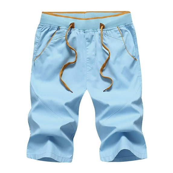 ALLLIST Straight-Leg Shorts Men Short Mid Blue Solid Comfy Cargo with Pockets Drawstring Outdoor Summer
